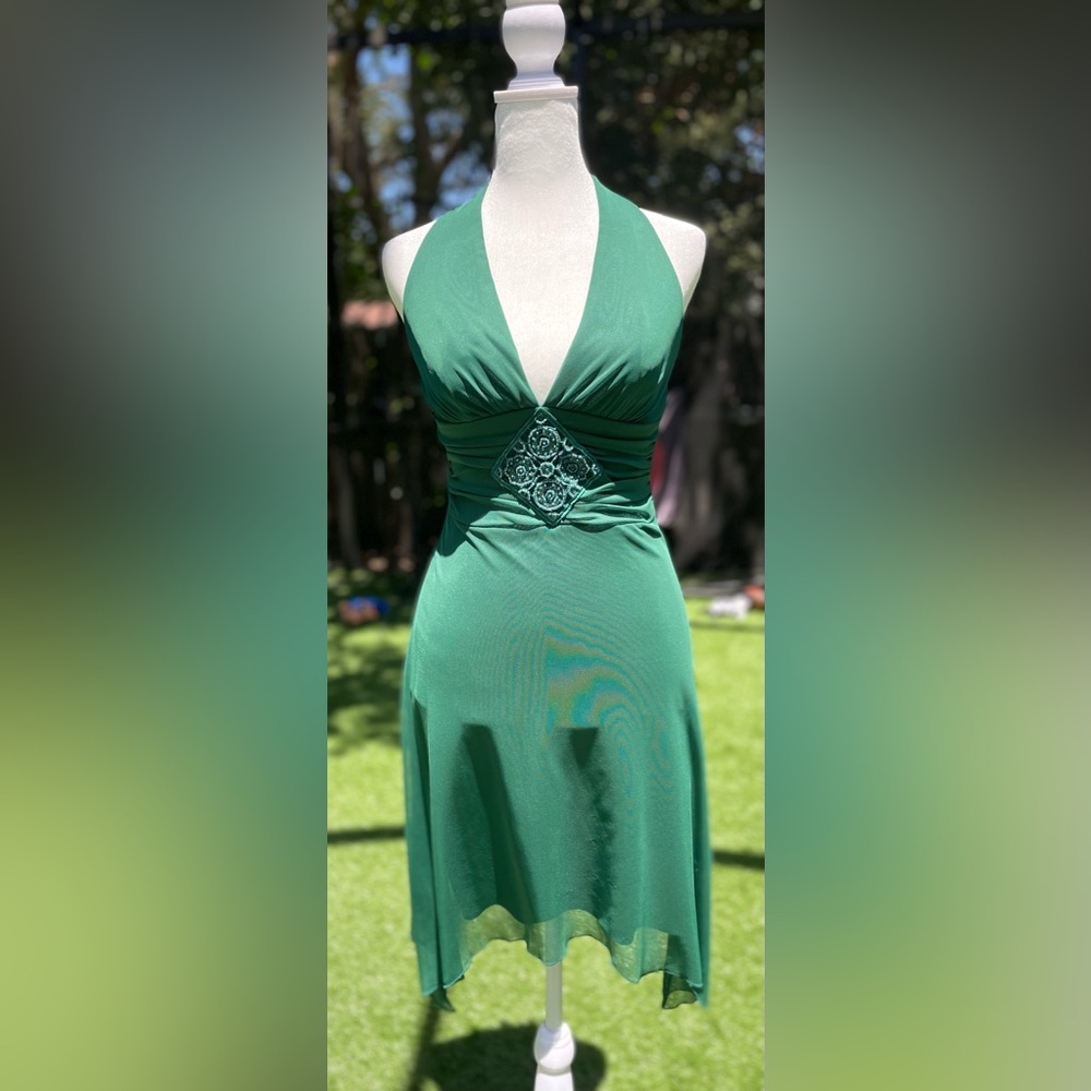 Emerald Green Halter Dress. Rampage. Size S.